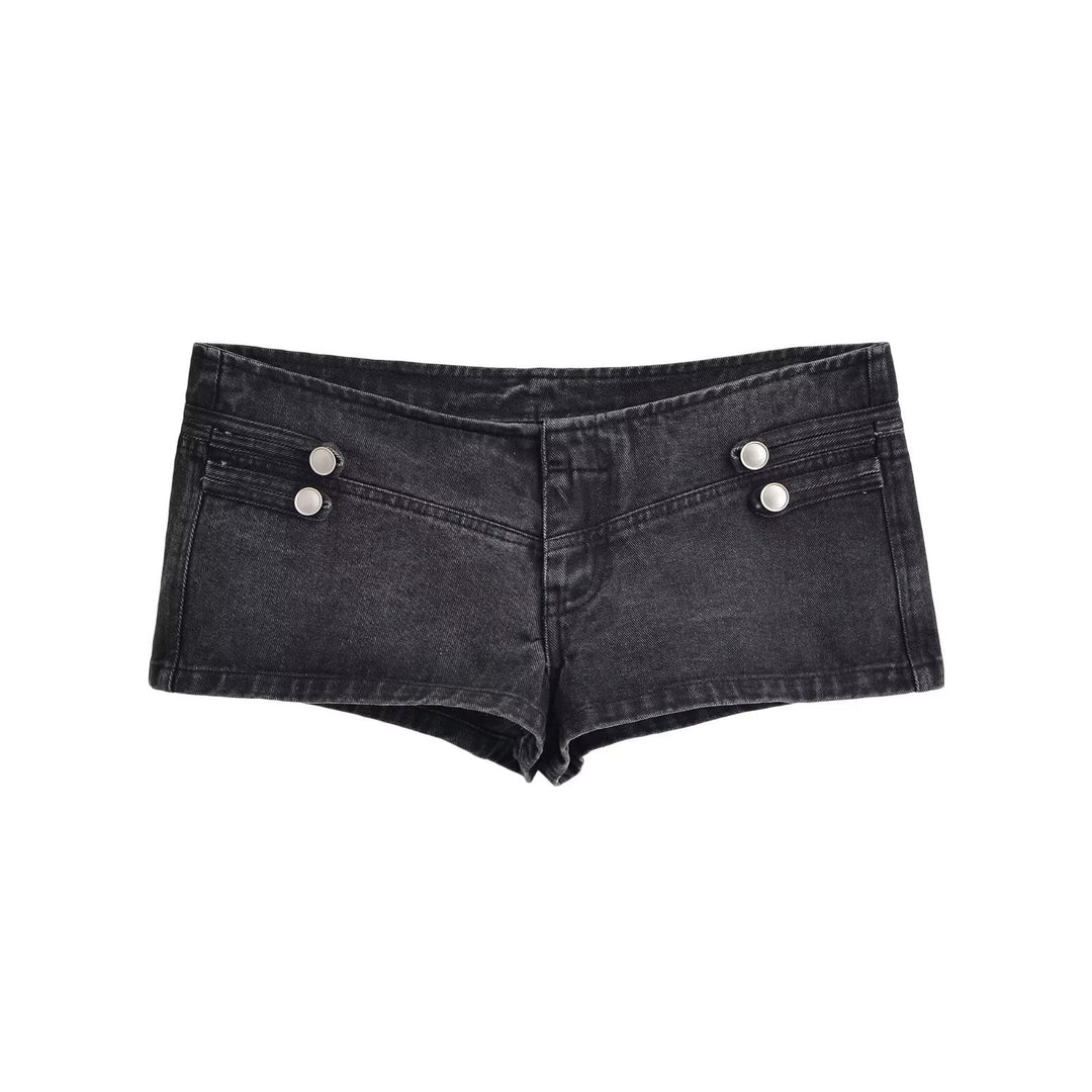 Dam Denimjacka i Military Stil med Stå Krage och Dekorativ Knapp Plackets