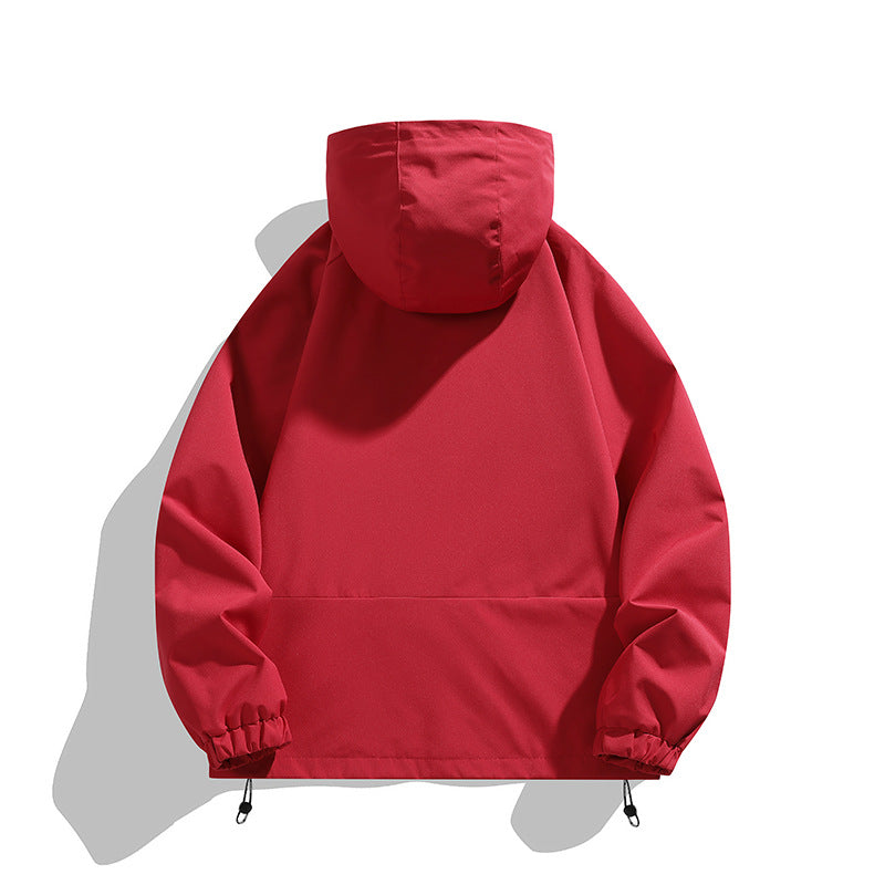 Unisex lätt med huva Windbreaker med vattenavvisande Surface, dragkedja fickor och dragsko