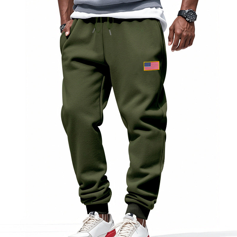 Herr Smal-Passform Mjukisbyxor med Tapered Leg, Elastic Dragsko Waistband, och Discreet Flag Application