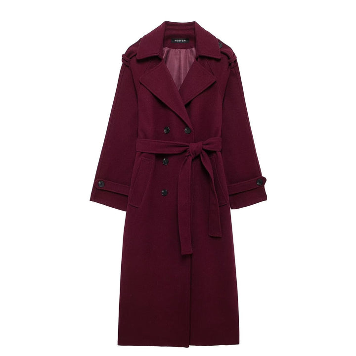 Dam 100+ Double-Breasted Maxi Lång Kappa i Trench Stil med Tie Belt
