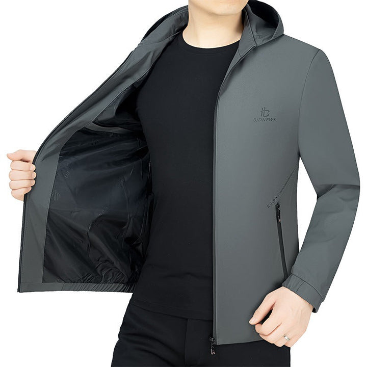 Herr med Huva Softshell Jacka med Wind och Water Repellent Membrane och Zippered Fickor