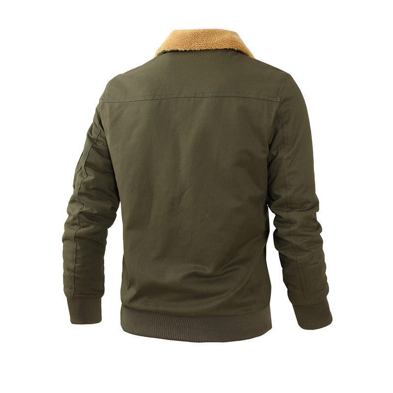 Herr Pilot Jacka Tillverkad av Robust Canvas med Faux Fur Krage och Multi-Pocket Design