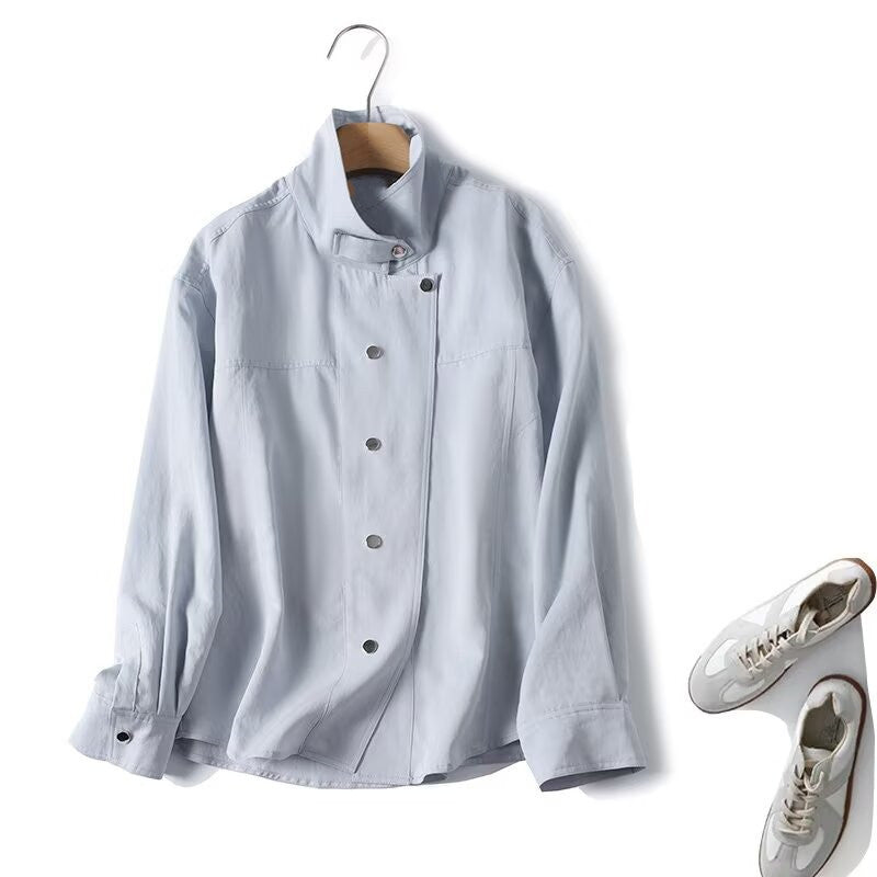 Dam lätt oversize Blouse jacka med Stand krage och dold Snap knappslå