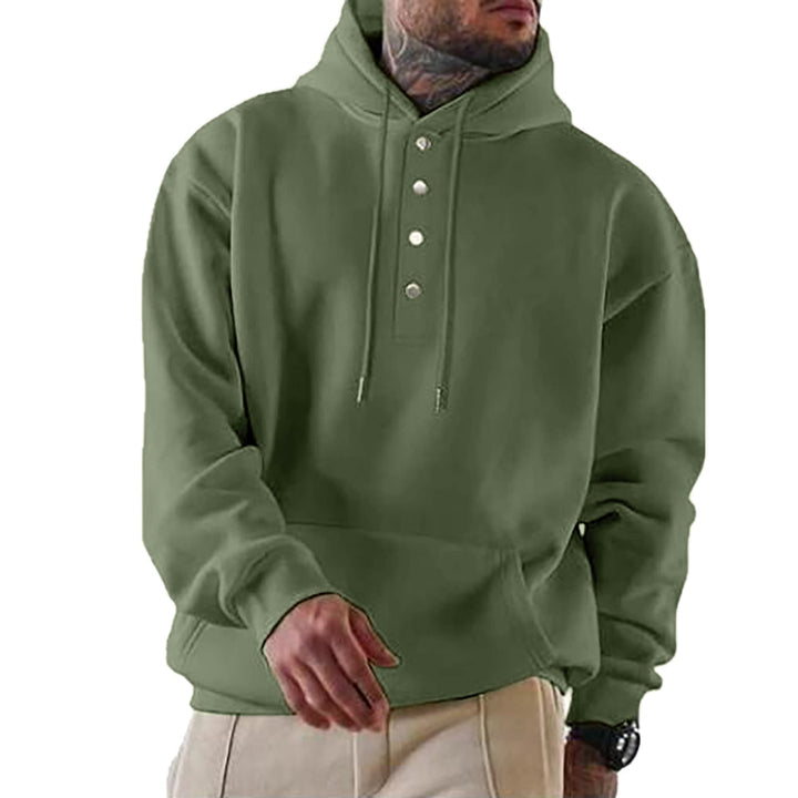 Herr Luvtröja med Henley Knapplist och Känguruficka EB