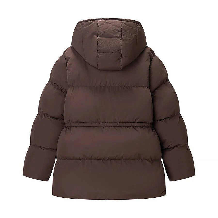 Dam vadderad quiltad jacka med huva, drawstring waist och two-way dragkedja
