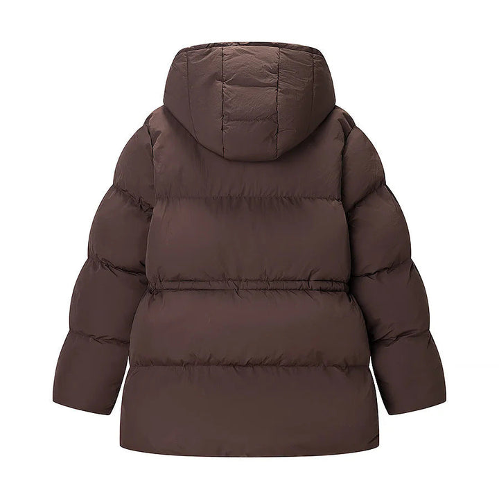 Dam vadderad quiltad jacka med huva, drawstring waist och two-way dragkedja