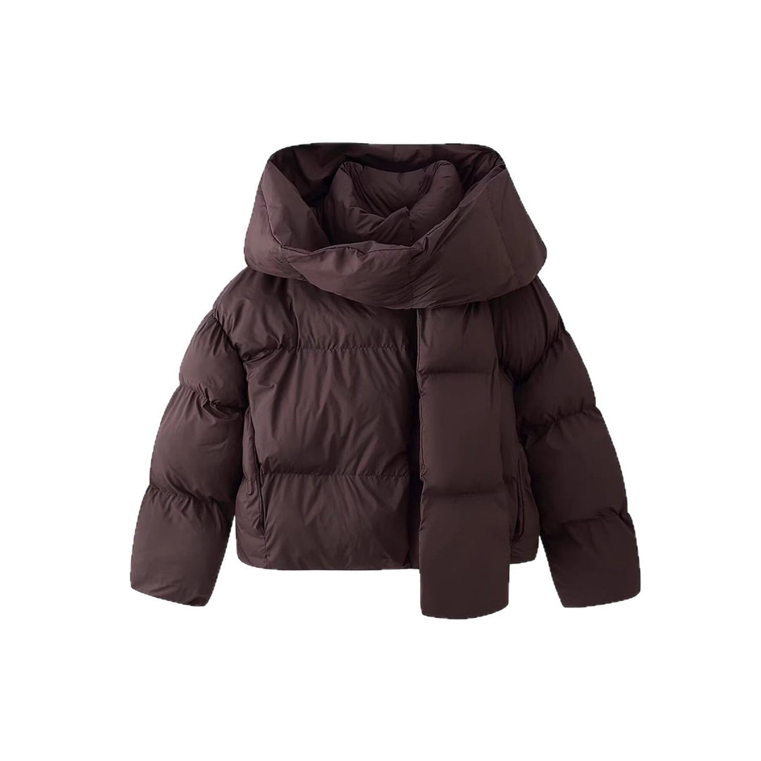 Dam Kort Skärning Quiltad Jacka med Extra Wide Shawl Krage och Vadderad Huva