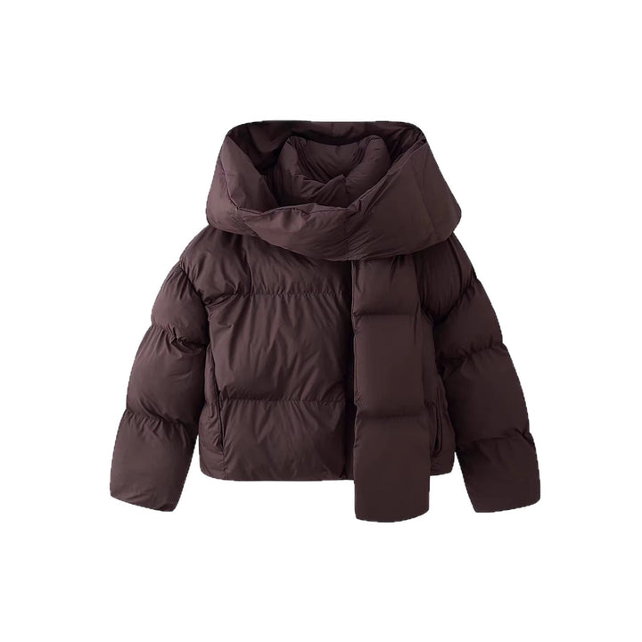 Dam Kort Skärning Quiltad Jacka med Extra Wide Shawl Krage och Vadderad Huva