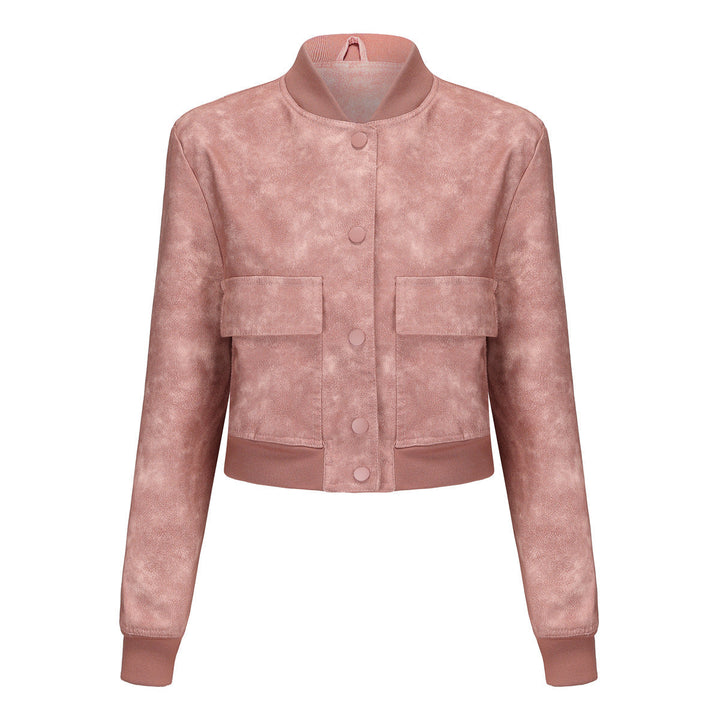 Dam kort crop konstläderjacka i blouson stil med snap front och flap fickor