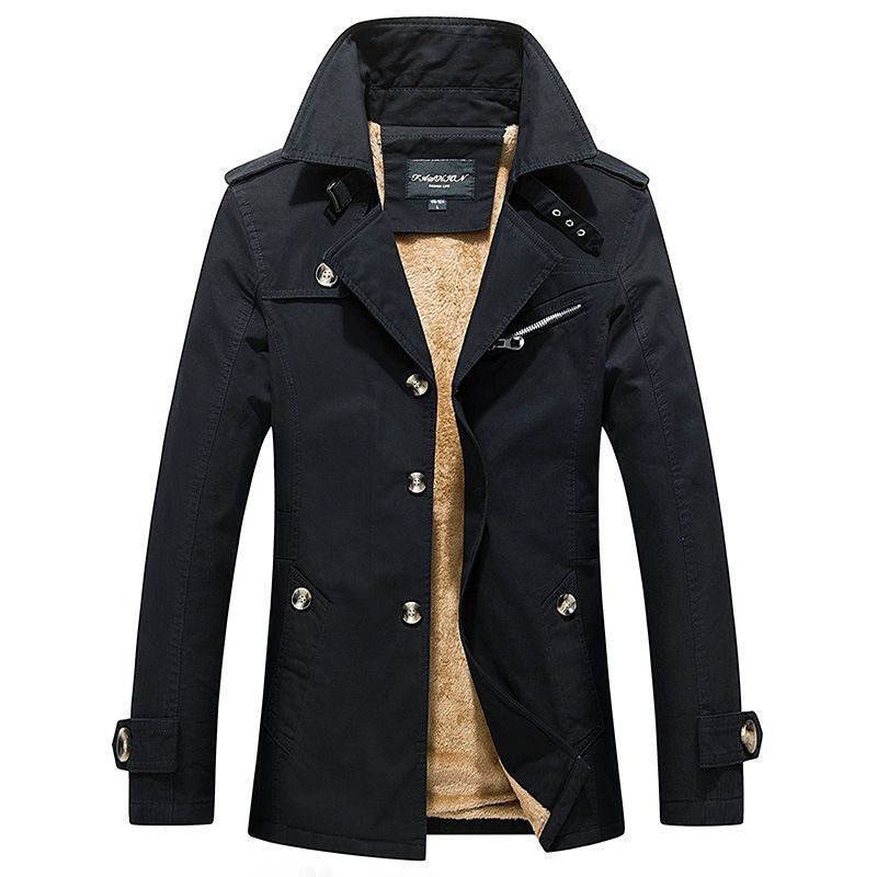 Herr Mid-Length Double-Breasted Trenchcoat med Teddyfoder och Stående Krage