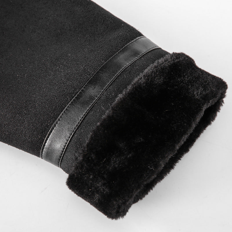 Herr Flight Jacka med Lamb Fur Foder och Konstläder Appliqués