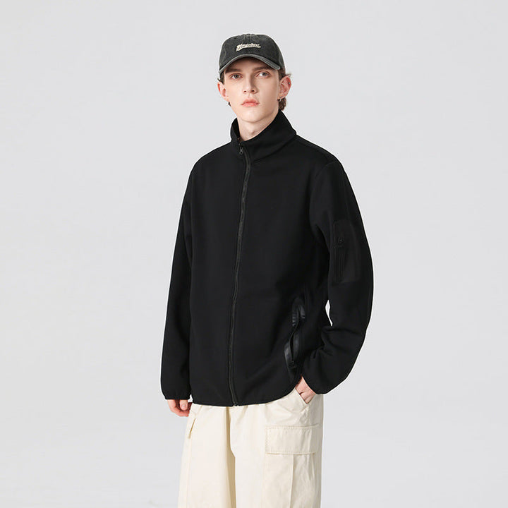 Herr Lätt Softshell Fleece Jacka med Ståkrage, Hel Dragkedja och Arm Ficka
