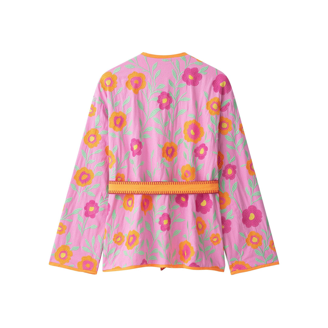 Dam Embroidered Kimono Blouson med Waistband