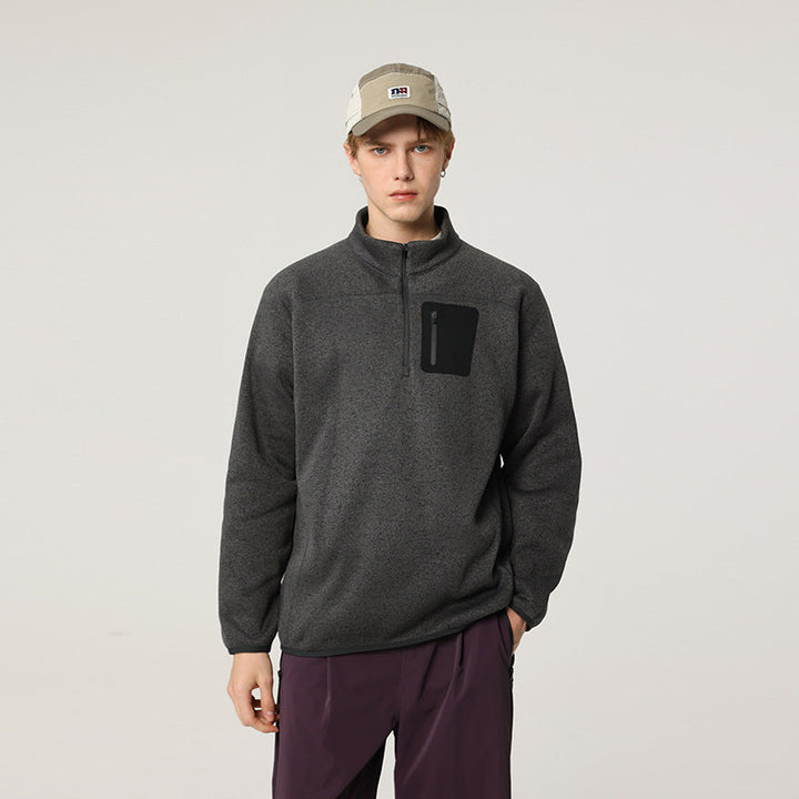 Herr Halbzip-Fleecepullover med Brustreißverschlusstasche och Ståkrage