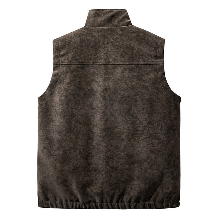 Herr Funktion Väst i Velour Look med Ståkrage, Flera Fickor, och Hel Dragkedja