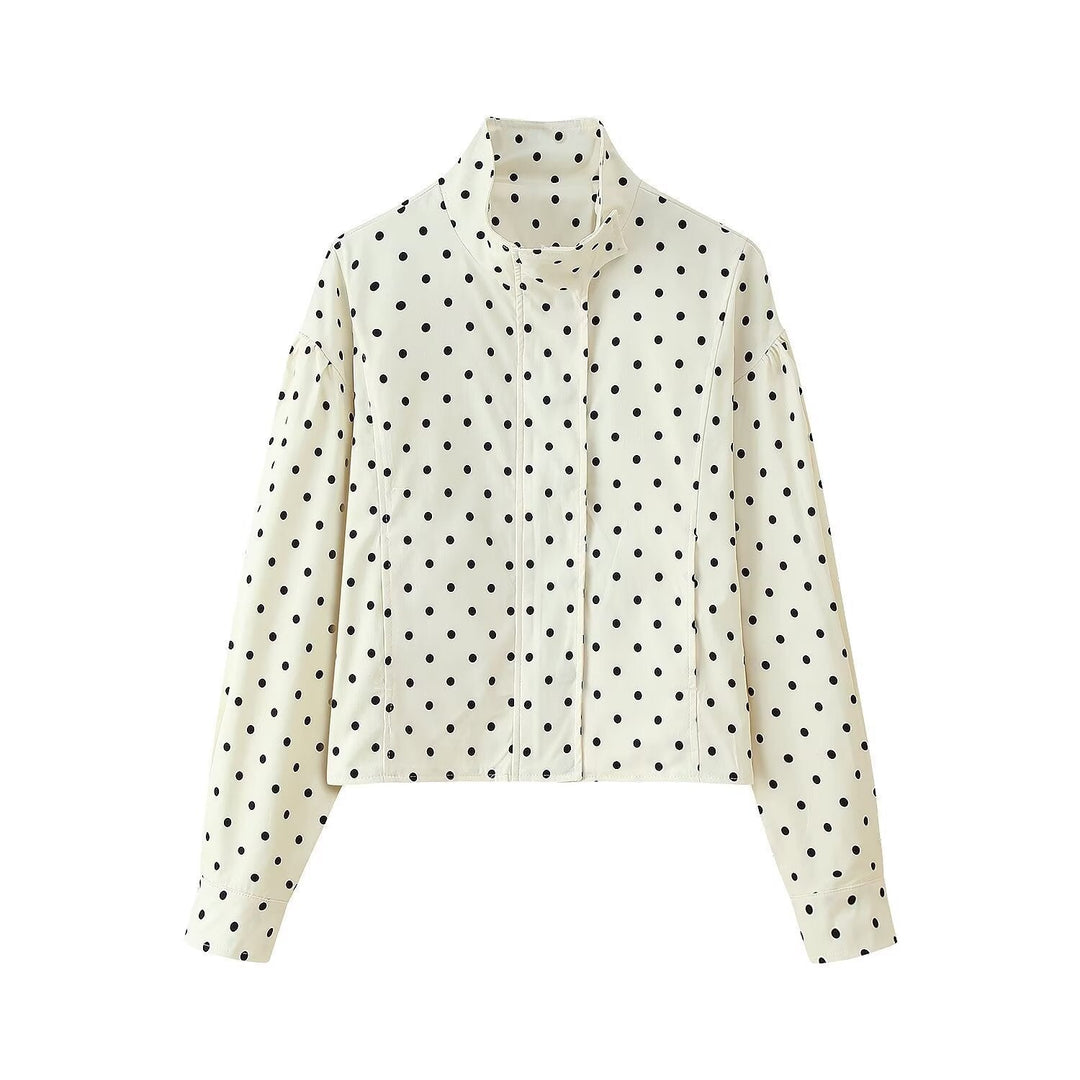 Dam Polka Dot kort jacka med Stand krage och dold Snap knappslå