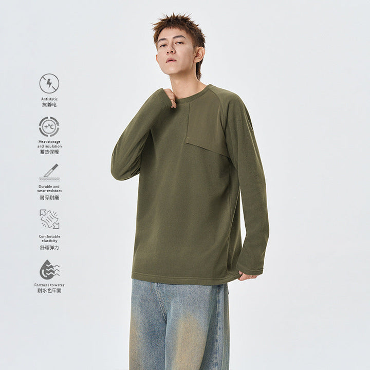 Herr Fleece-Langarmshirt med Asymmetrischer Brustpasse och Leichtem Stretch