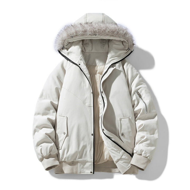 Herr quiltad vinter parka med avtagbar fusk päls huva och vindtät padding