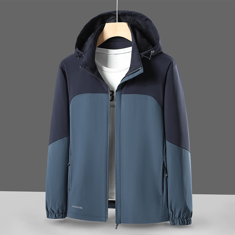 Herr lätt softshell Windbreaker med huva, vattenavvisande Membran och fickor med dragkedja