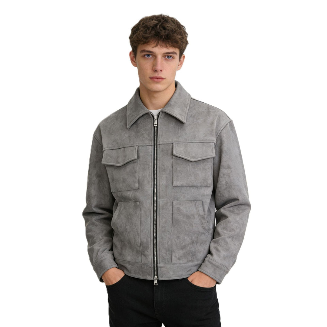 Herr Mocka Overshirt med Four Lockfickor och Tvåvägs Dragkedja