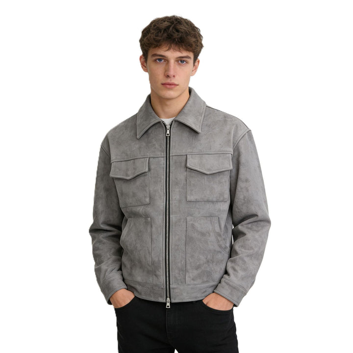 Herr Mocka Overshirt med Four Lockfickor och Tvåvägs Dragkedja