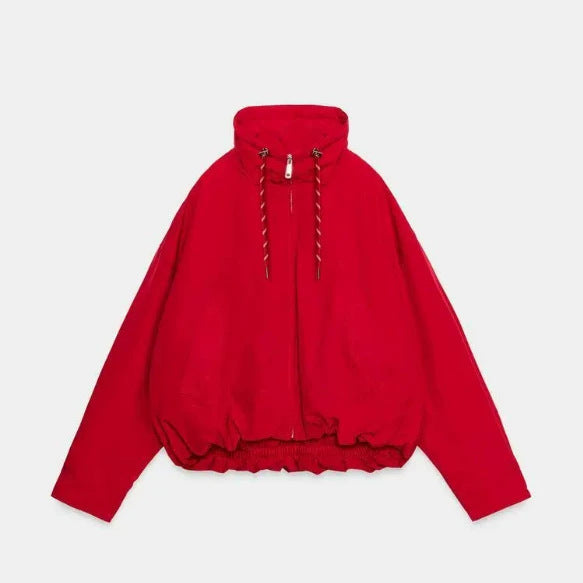 Dam Kort Outdoor Blouson Jacka med Hög Stå Krage, Drawstring, och Elastic Nederkant