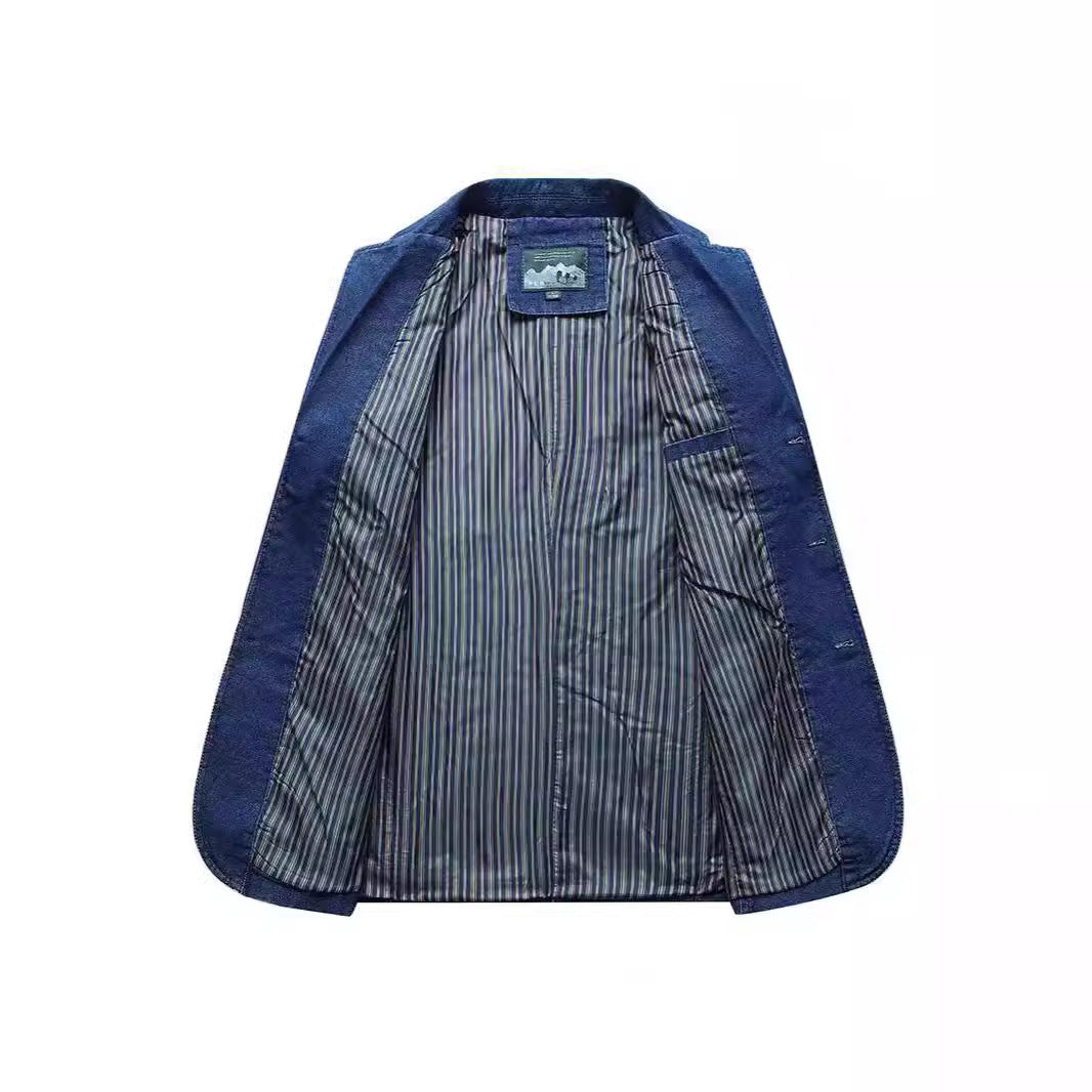 Herr denim blazer i en lös passform med slagkrage och utanpåfickor
