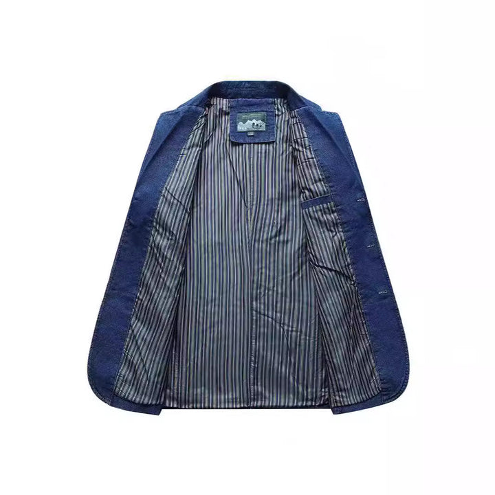 Herr denim blazer i en lös passform med slagkrage och utanpåfickor