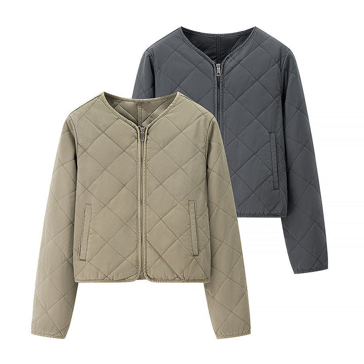 Dam lätt kviltad kort jacka med Round Neck, hel Zip och Subtle midja Length