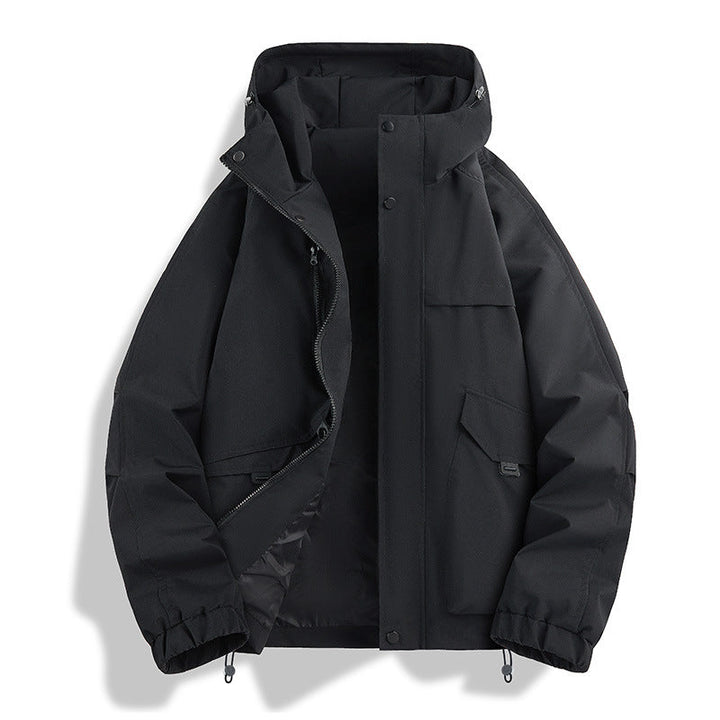Unisex lätt två-tone wind och rain jacka med huva, dragsko och zip fickor