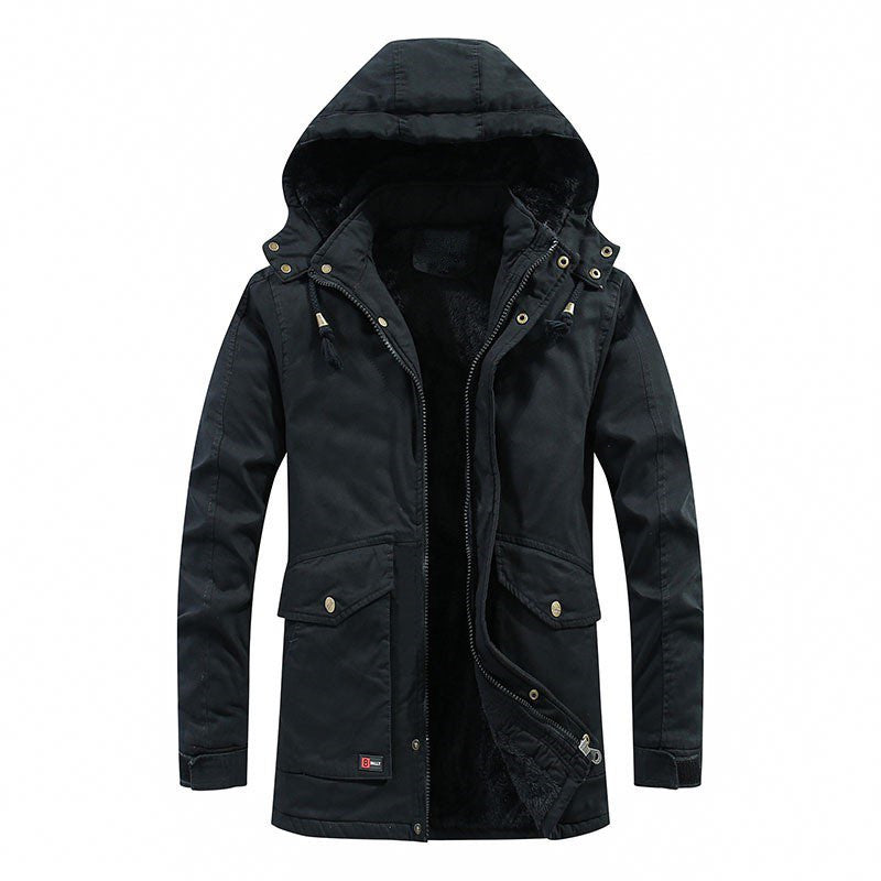 Herr Canvas Parkas med Sherpa Foder, Extended Skärning och Funktion Arm Ficka
