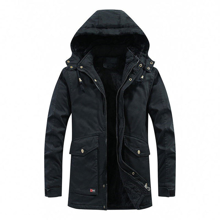 Herr Canvas Parkas med Sherpa Foder, Extended Skärning och Funktion Arm Ficka