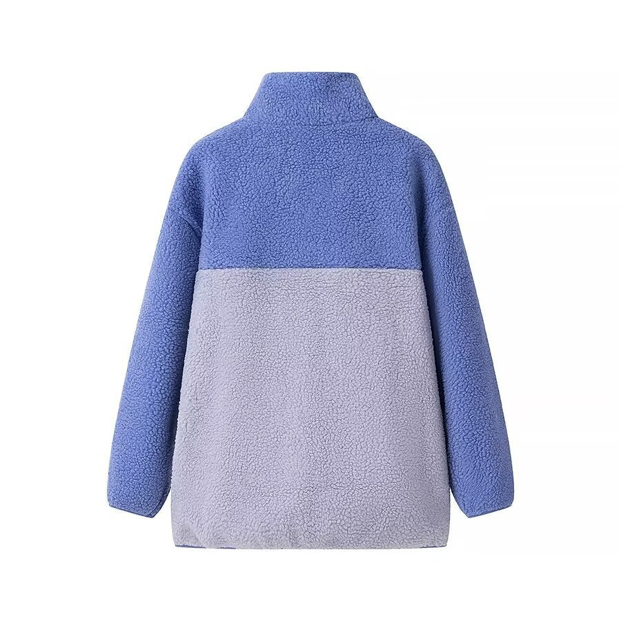 Dam oversize teddy-fleecejacka med ståkrage, dragkedja fickor och nylon Chest ficka
