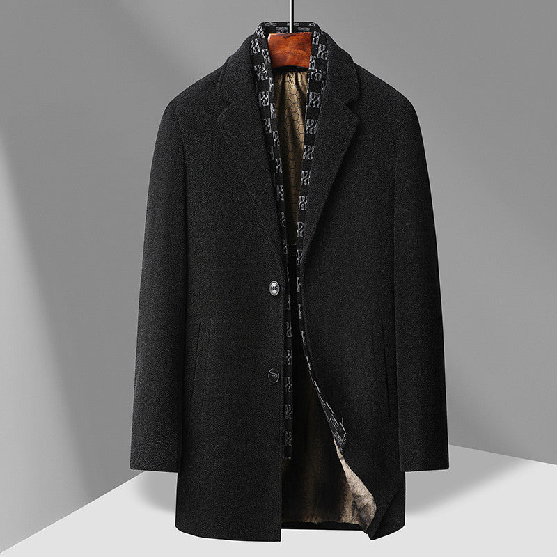 Herr Elegant Ull Blandning Overcoat med Uttagbar Quiltad Inre Jacka