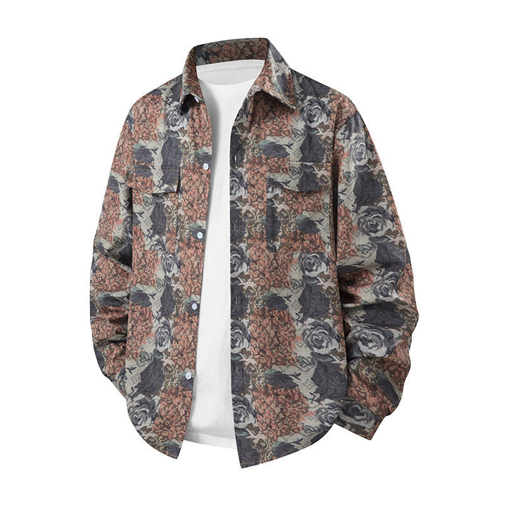 Herr Bedrucktes Overshirt i Ethno Azteken‑look med Brusttaschen och Avslappnad Passform