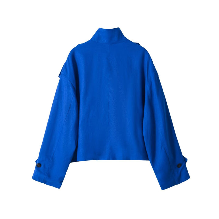 Dam Kort Trenchcoat med Stå Krage och Epaulettes