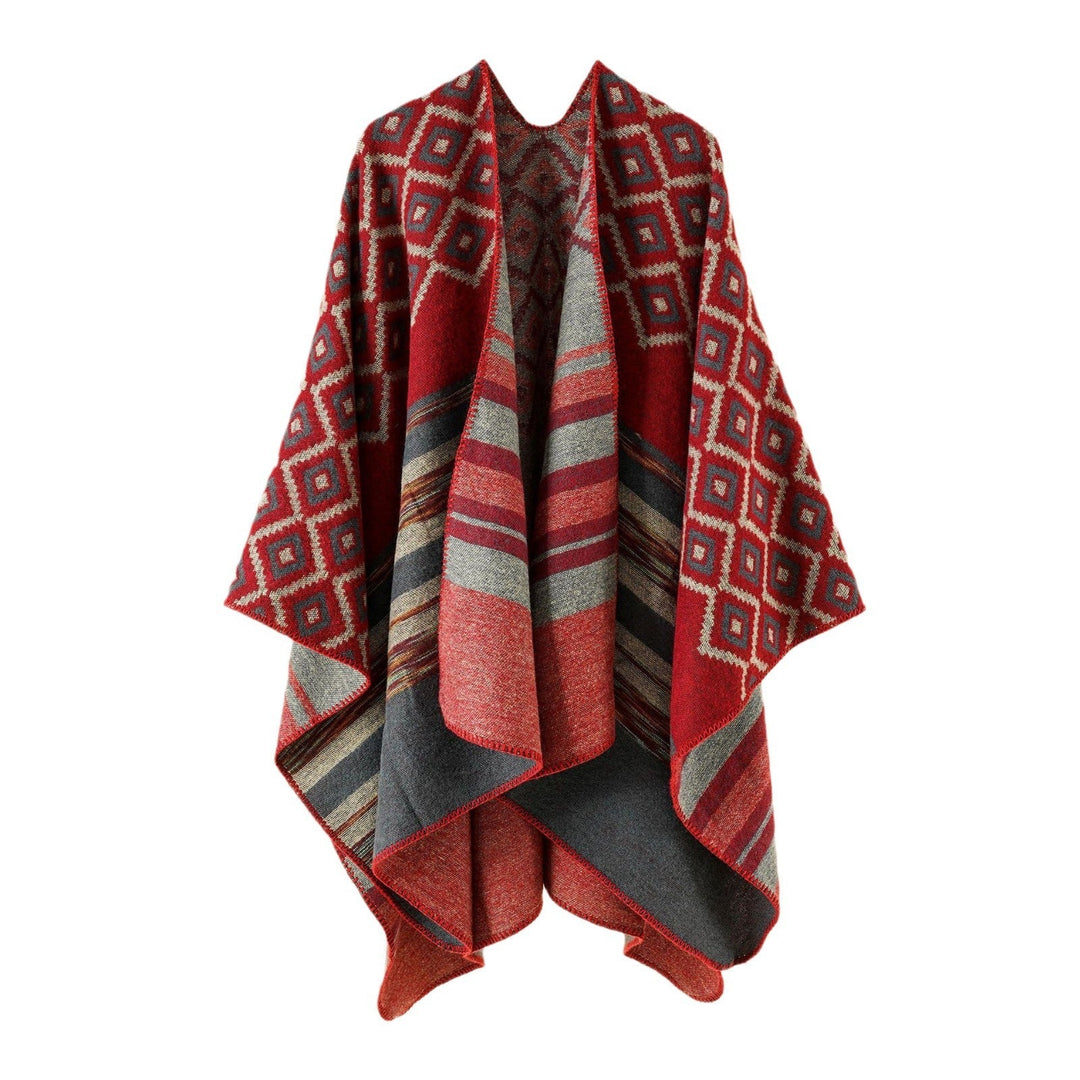 Dam Reversible Serape poncho i Jacquard Weave med Geometric Square mönster