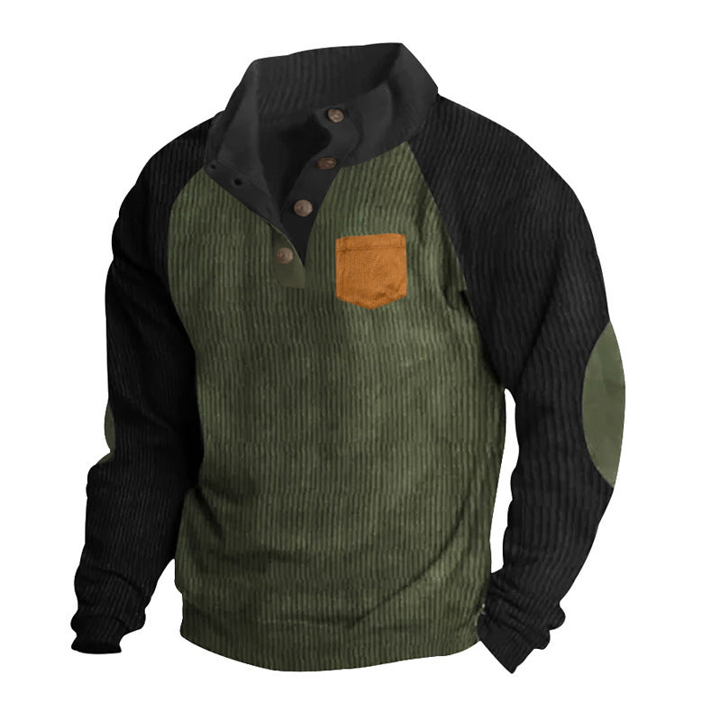Herr Ribbad Henley Tröja med Raglanärmar, Elbow Lappar &amp; Bröstficka
