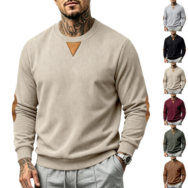 Herr Ribbad College-Tröja med Läder Look Elbow Lappar och Triangle Applique