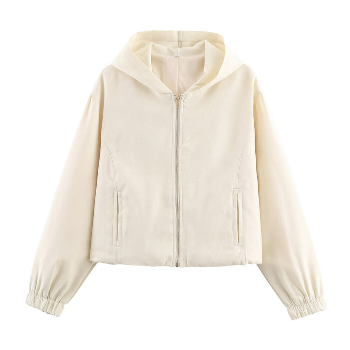 Dam Boxy med huva jacka in sammet look med hel Zip och Elastic fåll