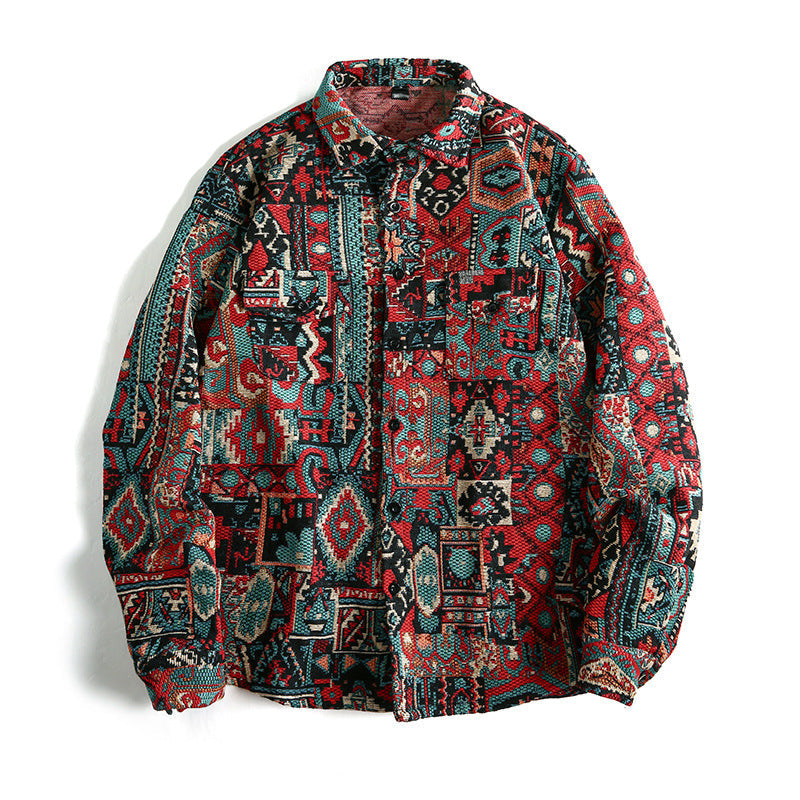 Herr Patterned Overskjortjacka i Patchwork Jacquard