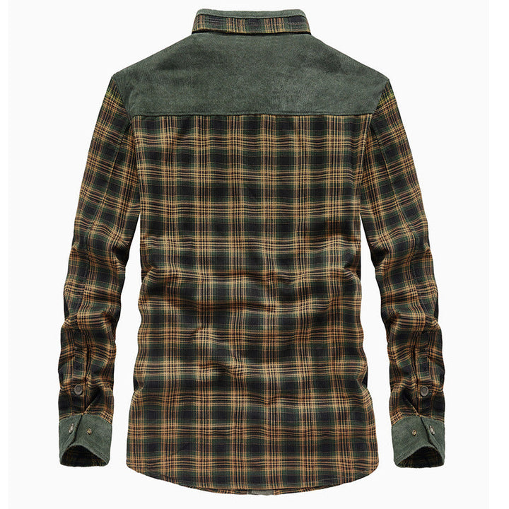 Herr Checkered Skjortjacka med Teddyfoder, Manchester Trim och Hög Stående Krage