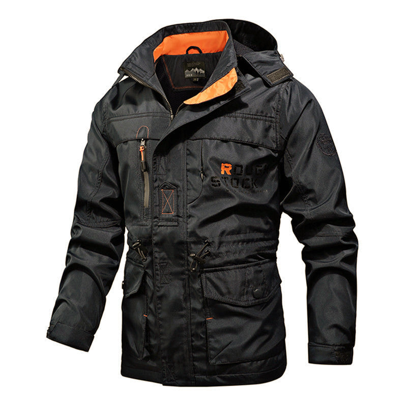 Herr Funktion Field parka med huva, flerafunktionell Fickor och Justerbar Midja Drawstring