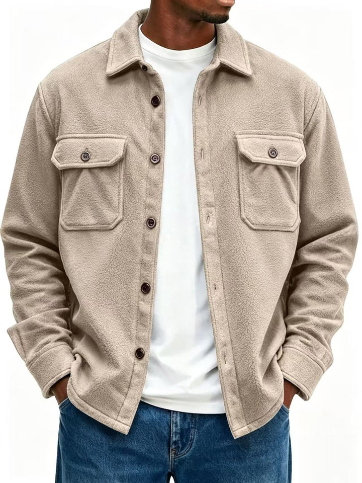Herr fleece overshirt med bröstfickor och skjortkrage