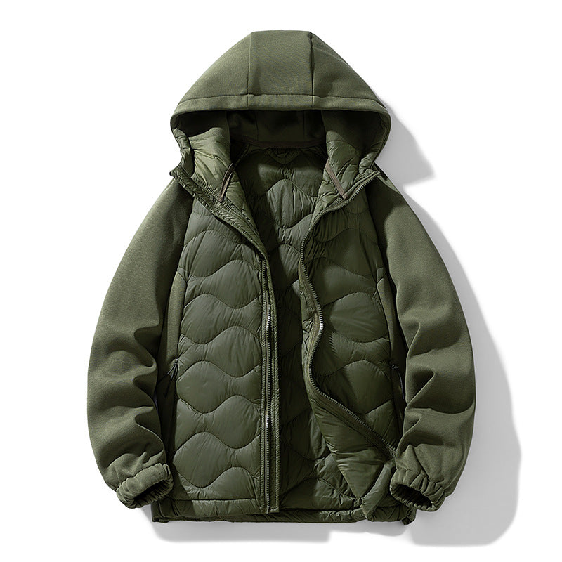 Herr Fodrad Hybrid-Steppjacke med Huva och Fleeceärmeln