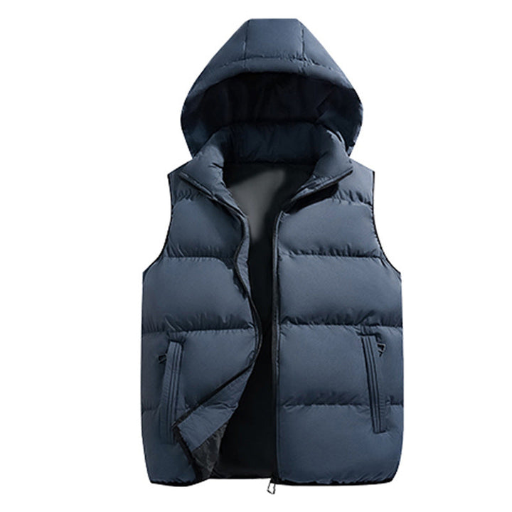 Herr Quiltad med Huva Väst med Termisk Filling, Zippered Fickor, och Vindtät Outer Shell