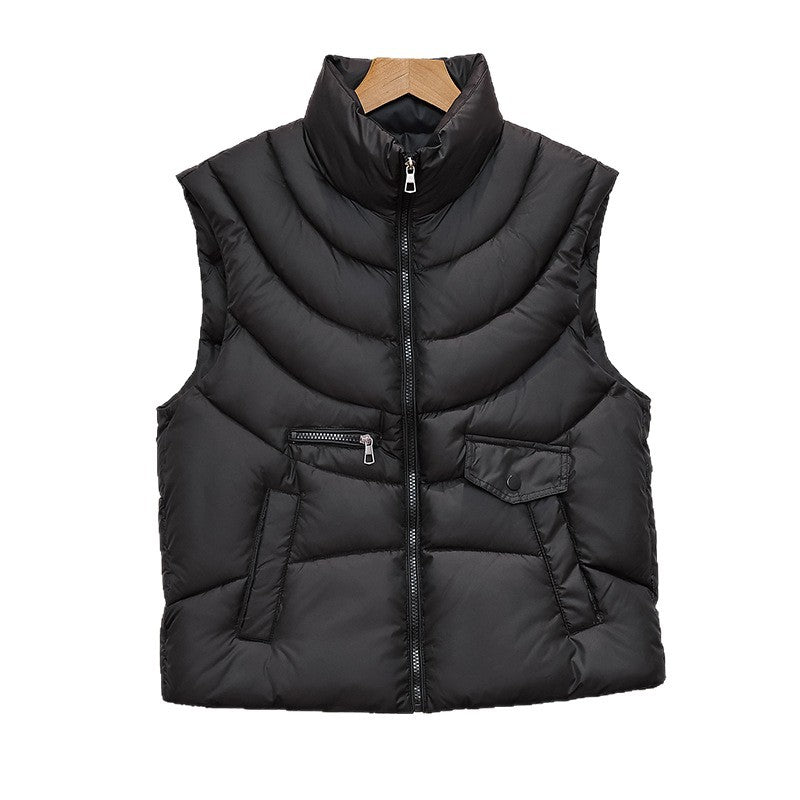 Dam sleeveless quiltad insulation väst med high ståkrage, concealed dragkedja, och multifunctional fickor