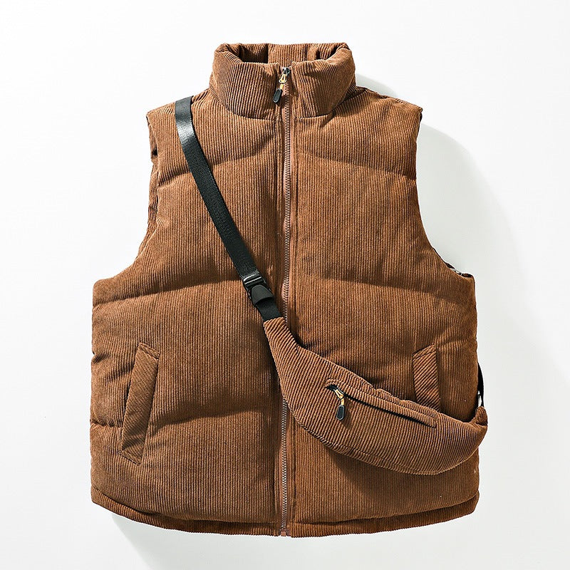 Herr Quiltad Manchester Sleeveless Termisk Väst med Ståkrage och Integrated Crossbody Bag