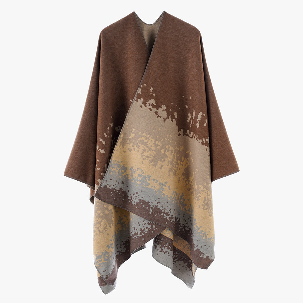Dam Oversize Reversible poncho tillverkad av Jacquard med abstract Färg gradient