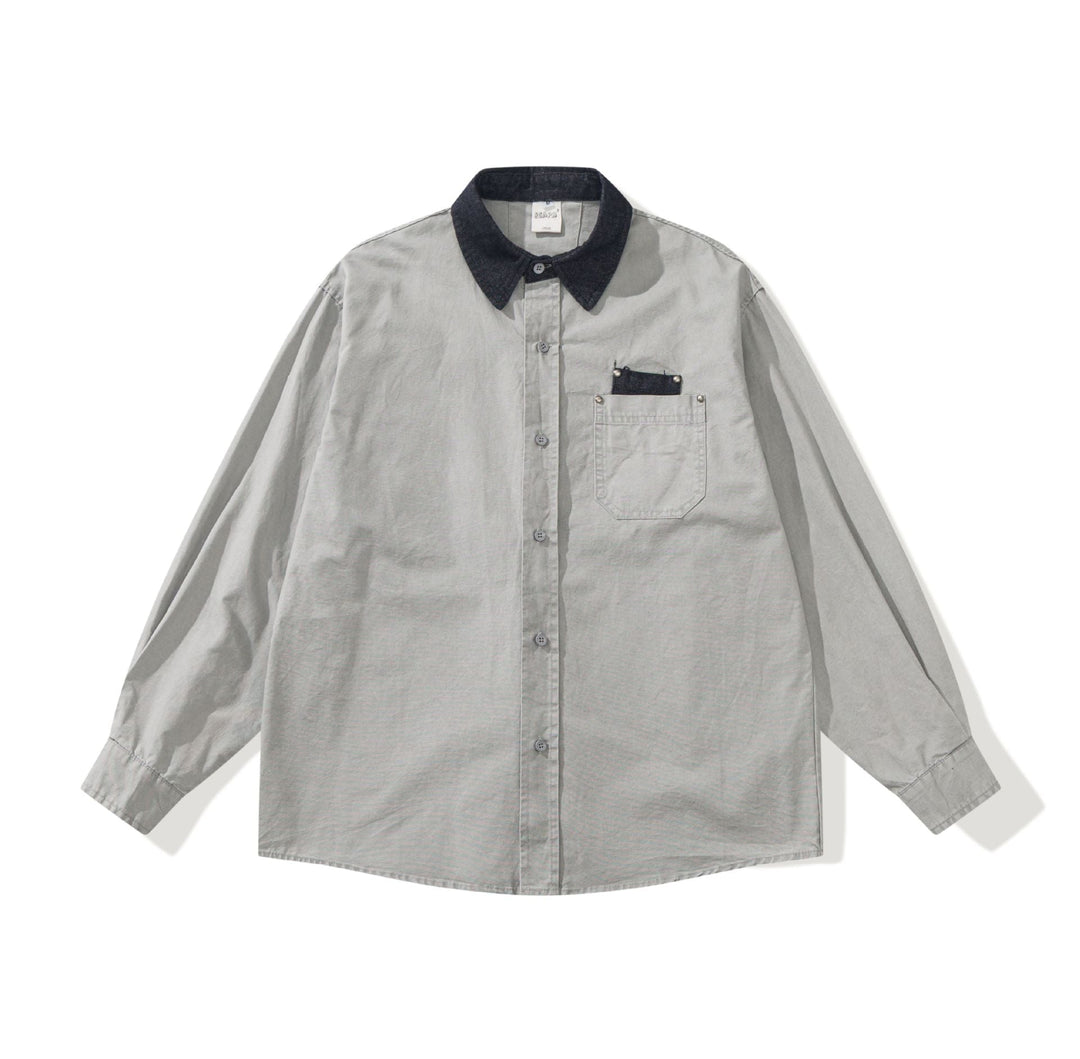 Herr oversize skjortjacka med Contrasting Cord Krage och Dekorativ bröstficka